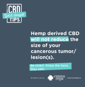 Hemp derived CBD will not reduce the size of your cancerous tumor/ lesion(s).